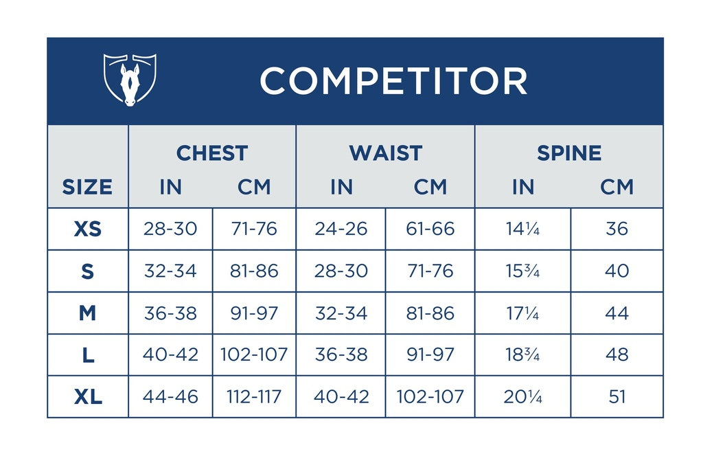Tipperary Equestrian Vest Size Chart