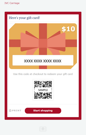 IVC Carriage Gift Card Email Code